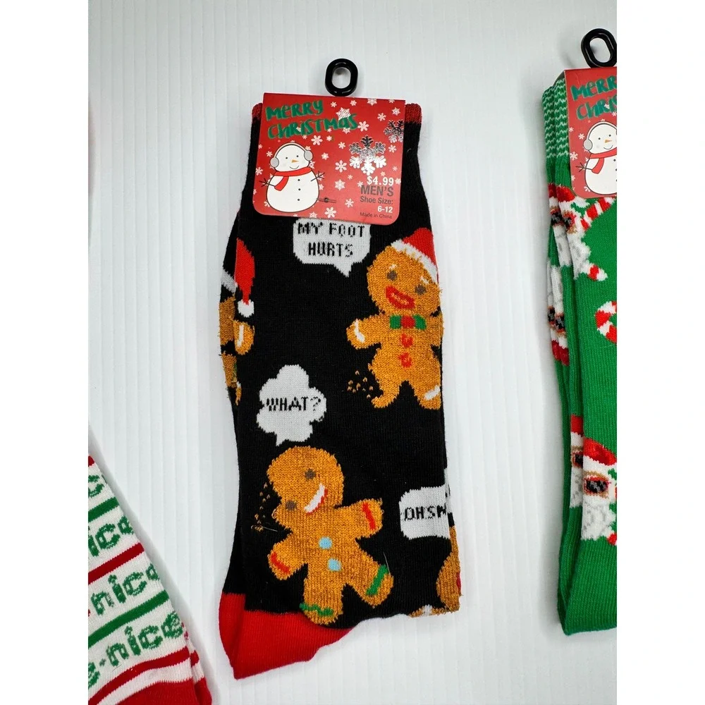 Christmas Socks 3 Pack Naughty Nice Gingerbread Santa Novelty Crew Socks Unisex